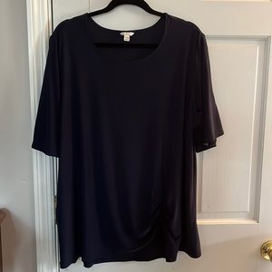 Navy Dress Blouse with gold sleeve accents